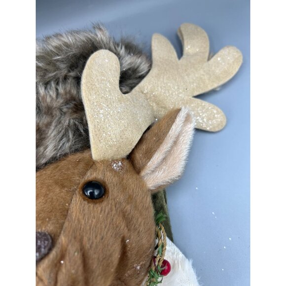 North Pole Trading Co Reindeer Stocking With Faux Fur Body Holly Accent Trees - Picture 8 of 15